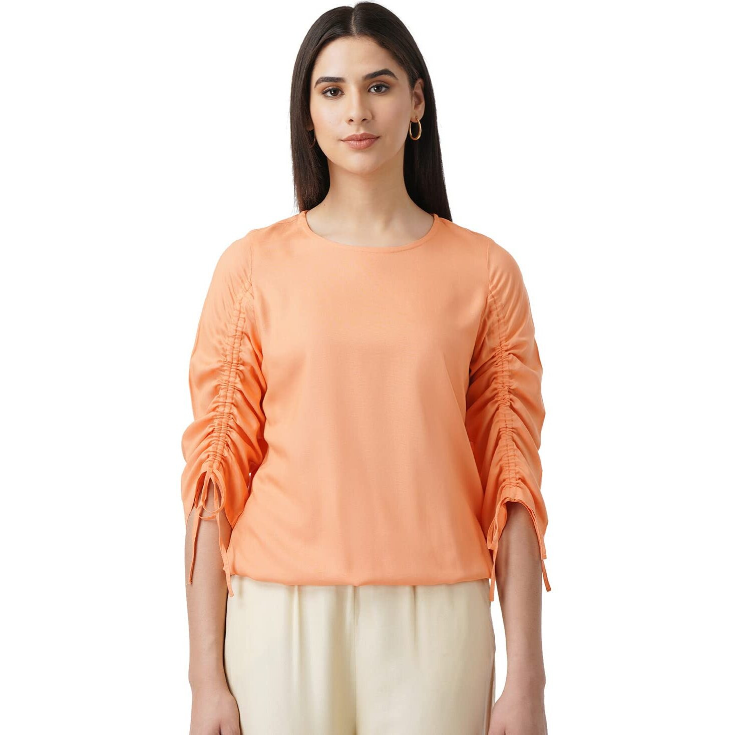 FYLTR Women's Solid Regular Fit Blouse (FYLSS23WB-016_Strange Orange S)