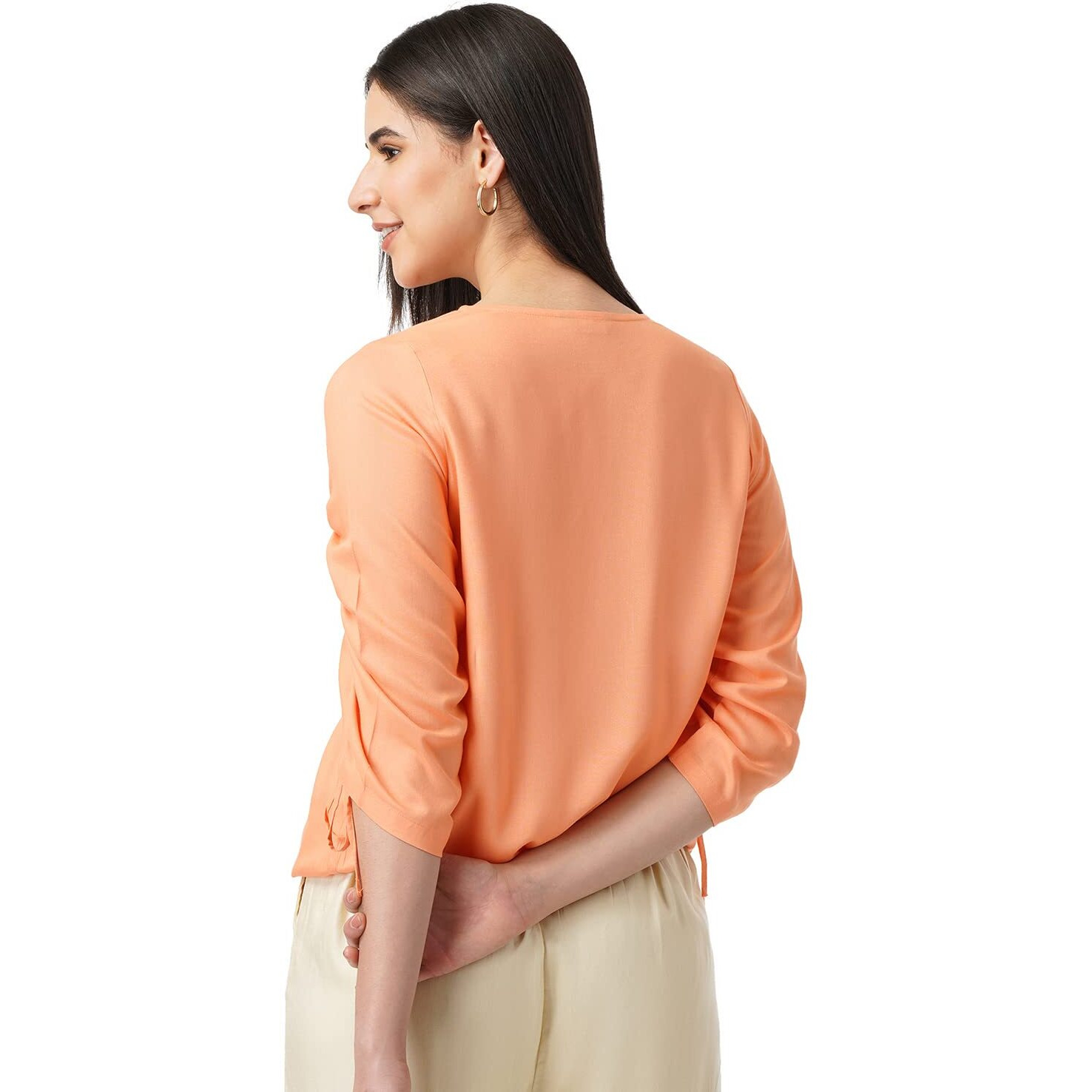 FYLTR Women's Solid Regular Fit Blouse (FYLSS23WB-016_Strange Orange S)