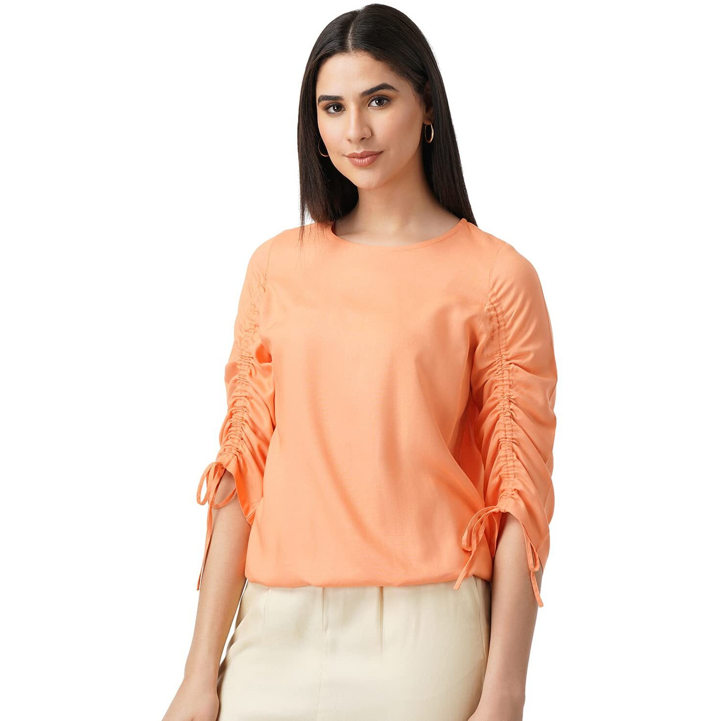 FYLTR Women's Solid Regular Fit Blouse (FYLSS23WB-016_Strange Orange S)