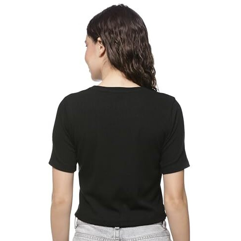 FYLTR Women's Regular Fit T Shirt (FYLSS25WKT-1010_Onyx Black