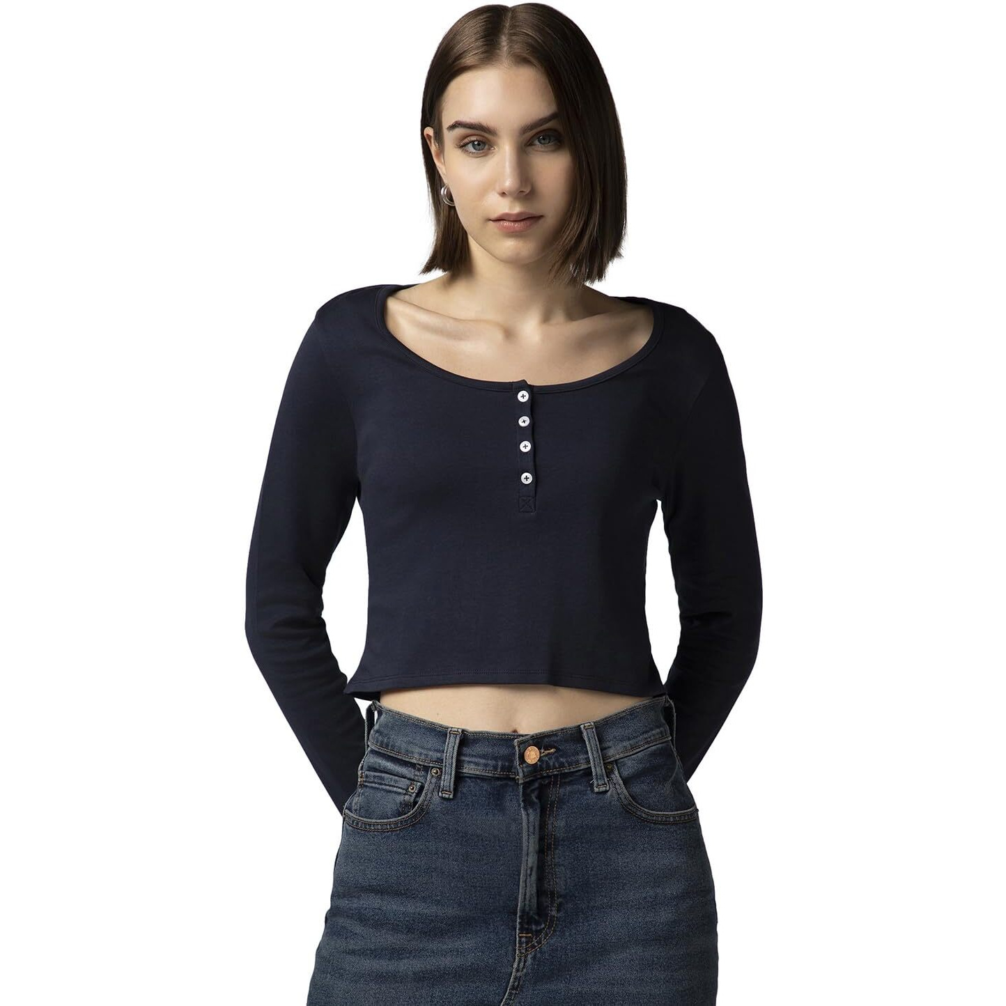 FYLTR Women's Casual Scoop Neck Henley T-Shirt - Full Sleeves | Fitted Length