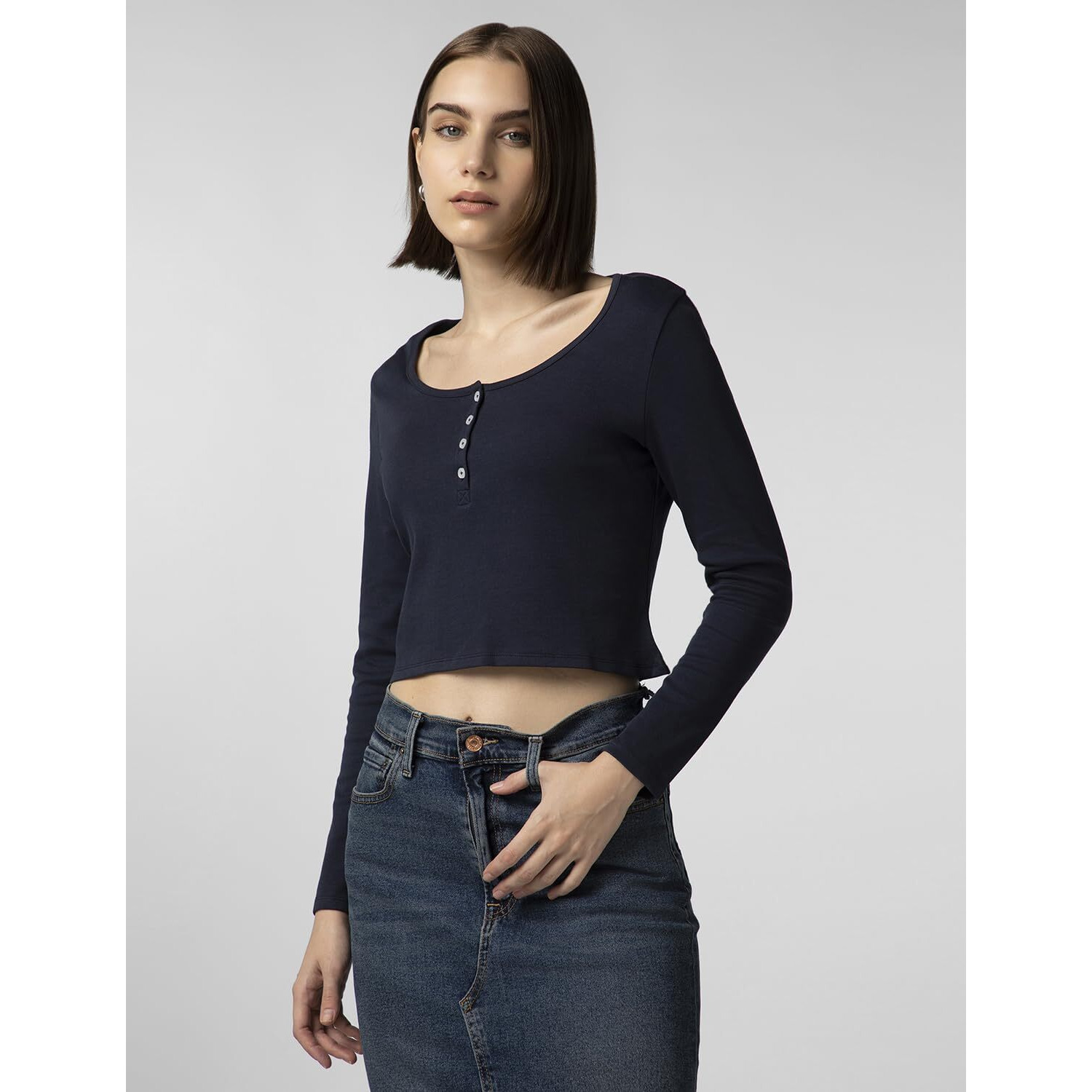 FYLTR Women's Casual Scoop Neck Henley T-Shirt - Full Sleeves | Fitted Length