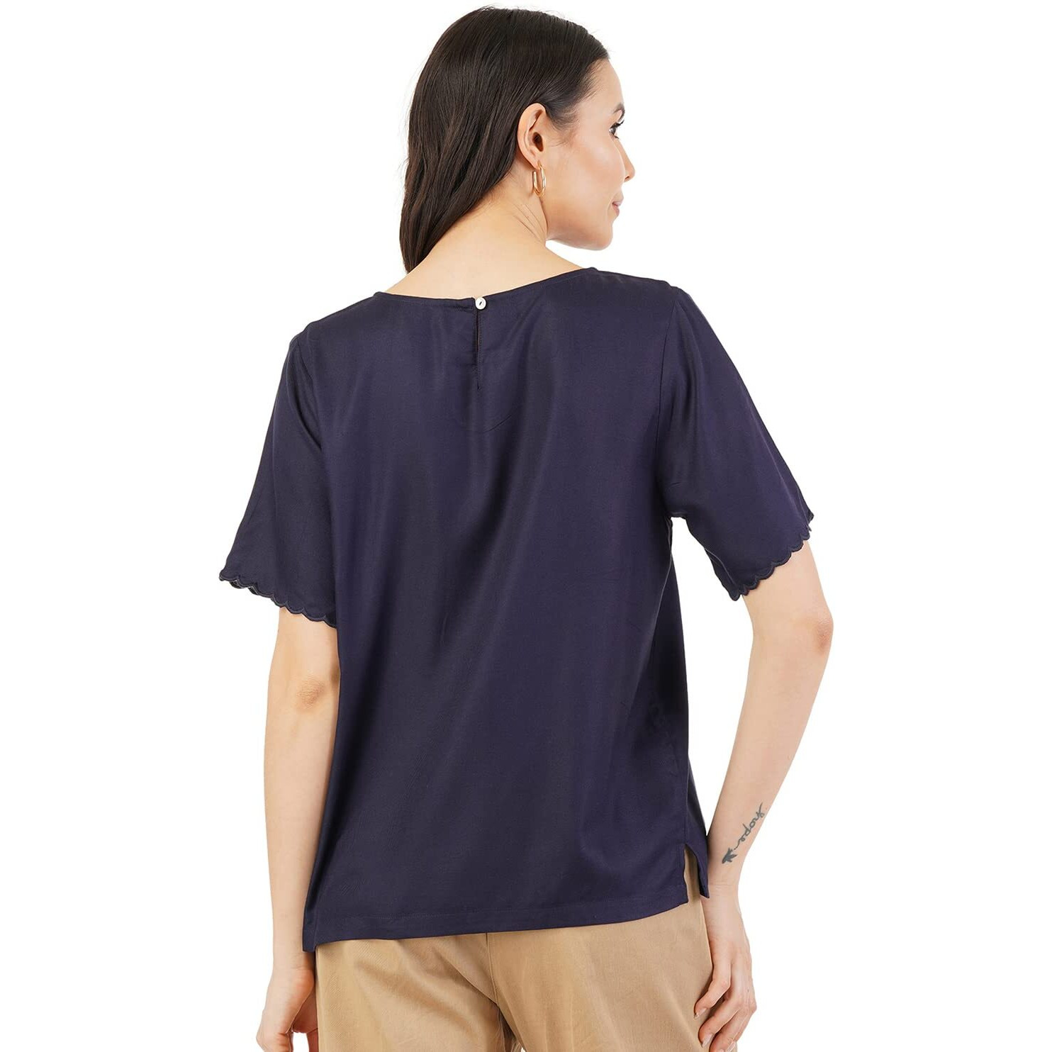 FYLTR Women's Solid Regular Fit Blouse (FYLSS23WB-020_Heavy Navy M)