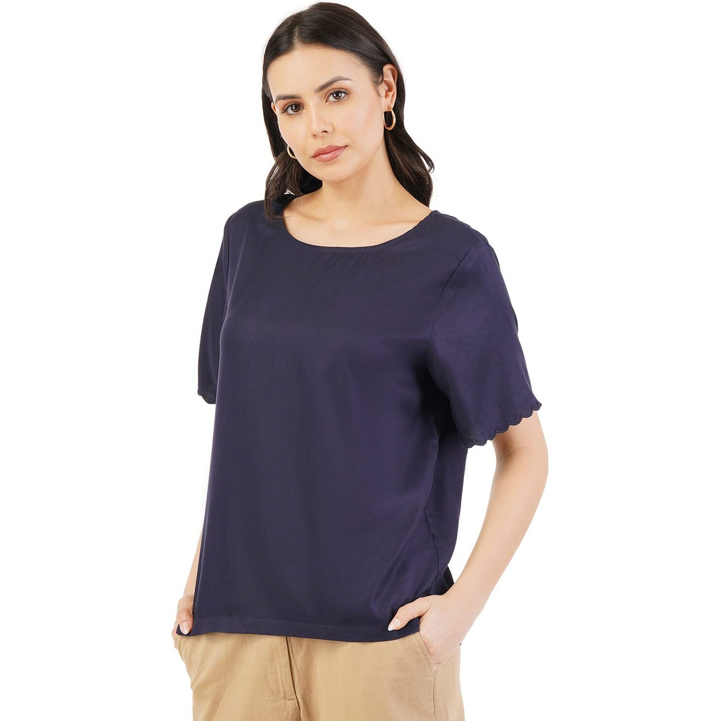 FYLTR Women's Solid Regular Fit Blouse (FYLSS23WB-020_Heavy Navy M)