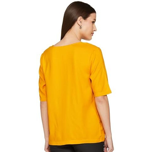 FYLTR Women's Checkered Regular Fit Blouse (FYLAW23WB-001_Spicy Mustard