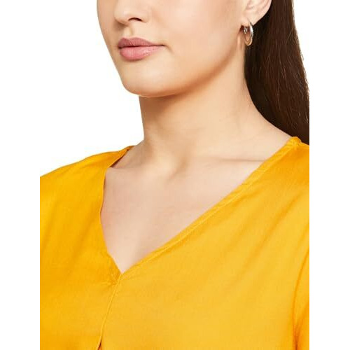 FYLTR Women's Checkered Regular Fit Blouse (FYLAW23WB-001_Spicy Mustard
