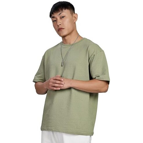 FYLTR Men's Solid Fit Oversized T-Shirt (FYLSS25MTS-303_Olive Pop