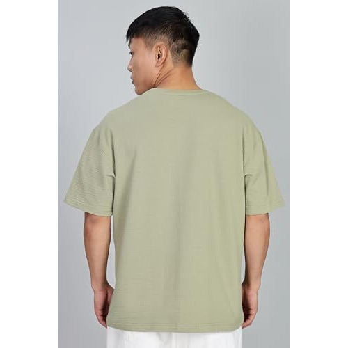 FYLTR Men's Solid Fit Oversized T-Shirt (FYLSS25MTS-303_Olive Pop
