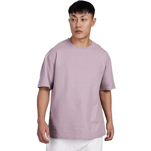 FYLTR Men's Solid Fit Oversized T-Shirt (FYLSS25MTS-303_Lavish Lilac