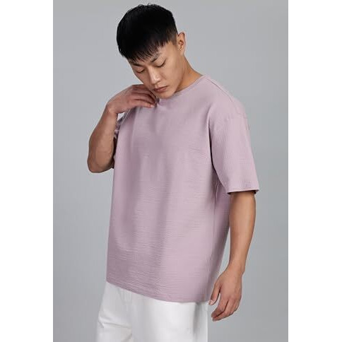 FYLTR Men's Solid Fit Oversized T-Shirt (FYLSS25MTS-303_Lavish Lilac