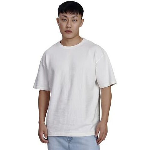 FYLTR Men's Solid Fit Oversized T-Shirt (FYLSS25MTS-303_Vanilla Bean