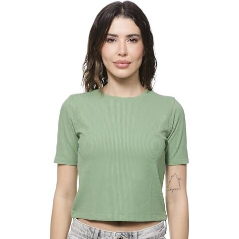 FYLTR Women's Regular Fit T Shirt (FYLSS25WKT-1010_Moss Green