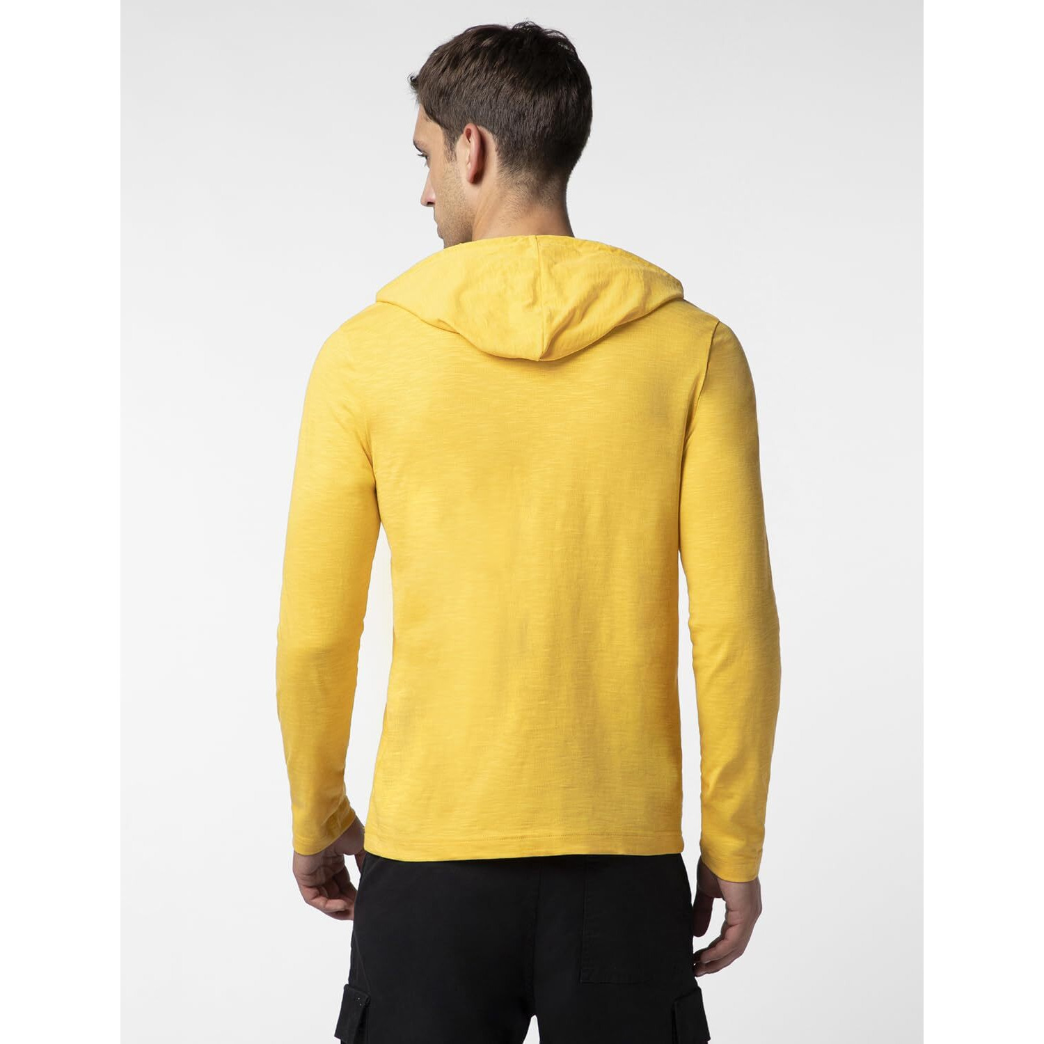 FYLTR Men's Casual Hoodie T-Shirt - Contrast Drawstring | Metal Button Accents | Casual Winterwear for Men Mellow Yellow