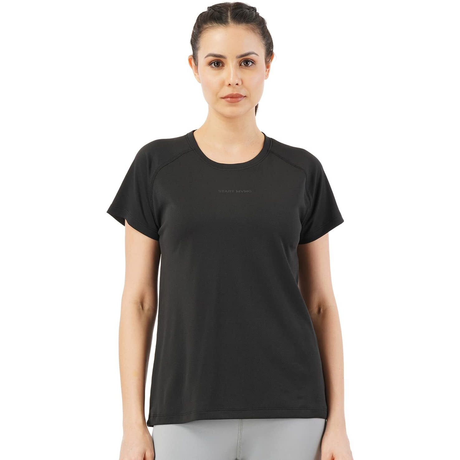 PUMPD Womens Solid Athletic Fit T-Shirt (PUMSS23WTP-007_Black Hole L)