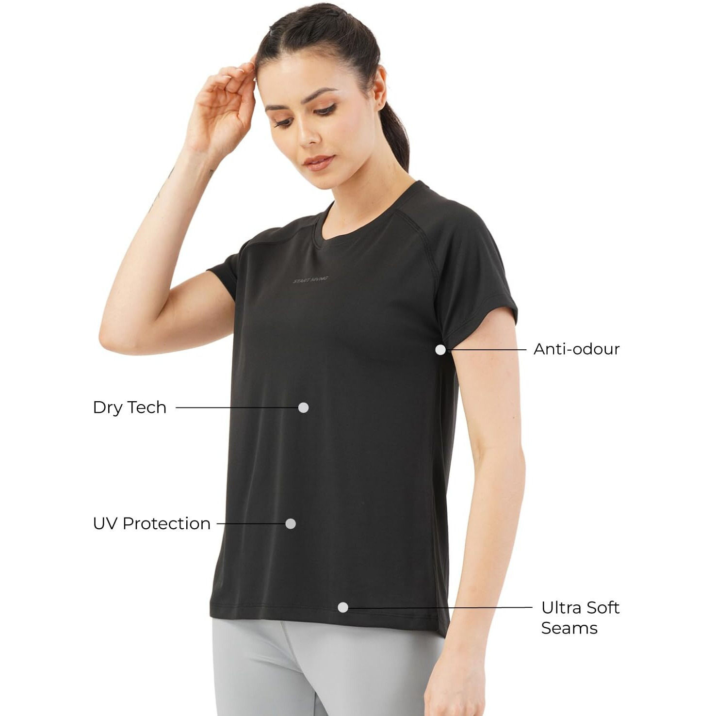 PUMPD Womens Solid Athletic Fit T-Shirt (PUMSS23WTP-007_Black Hole L)
