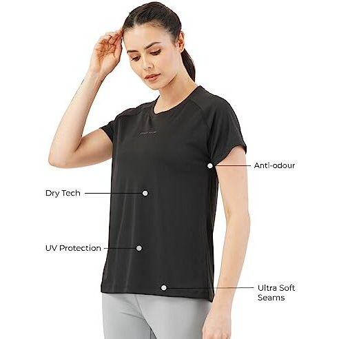 PUMPD Womens Solid Athletic Fit T-Shirt (PUMSS23WTP-007_Black Hole M)
