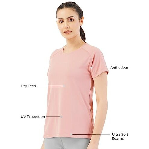 PUMPD Womens Solid Athletic Fit T-Shirt (PUMSS23WTP-007_Hearty Pink S)