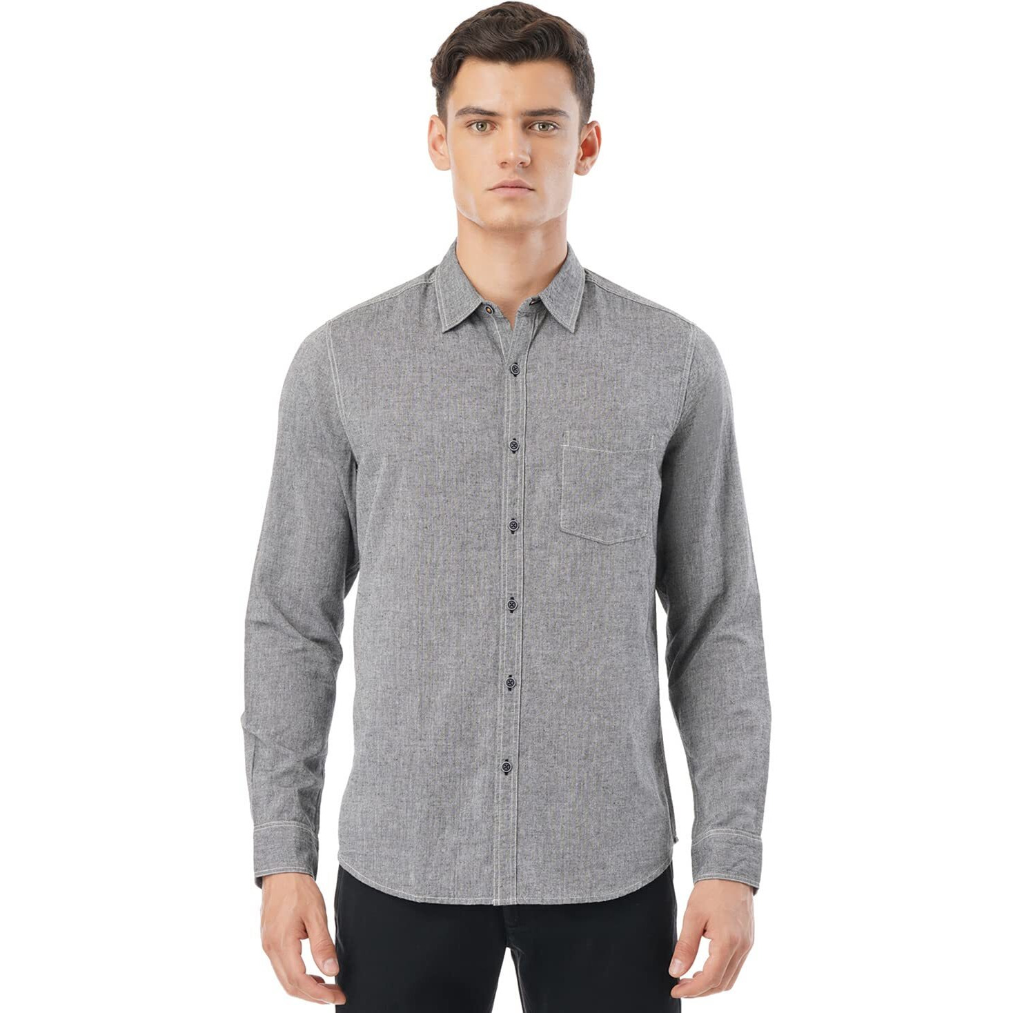 FYLTR Cotton Mens Solid Regular Fit Shirt (FYLSS23MS-015_Feelin Grey L)