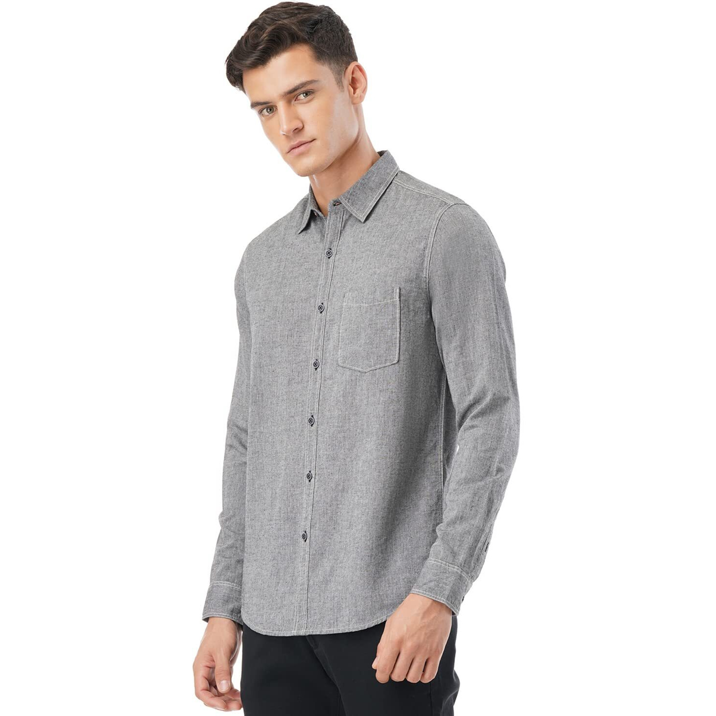 FYLTR Cotton Mens Solid Regular Fit Shirt (FYLSS23MS-015_Feelin Grey L)