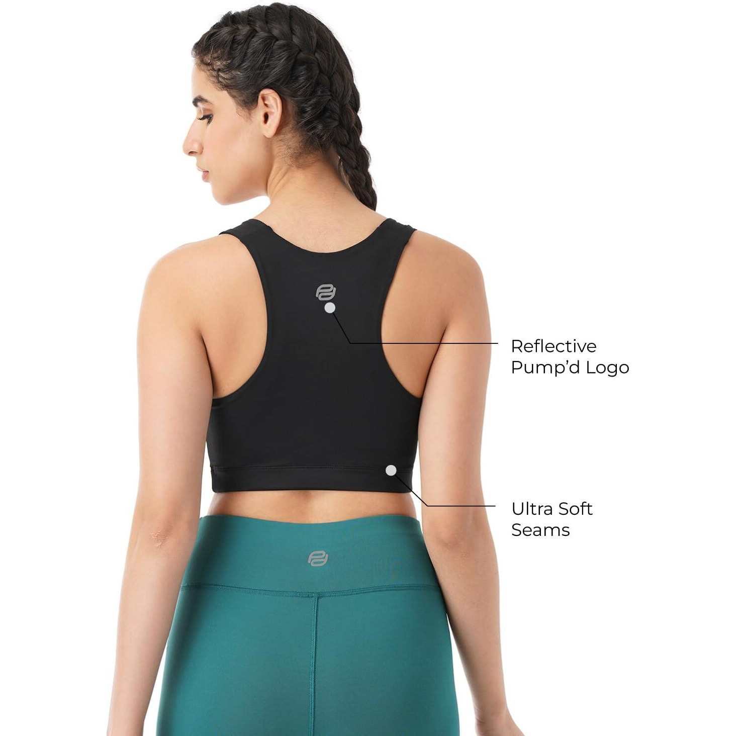 PUMPD Womens Synthetic Wire Free Modern Sports Bra (PUMSS23WBR-001_Black Hole_M)