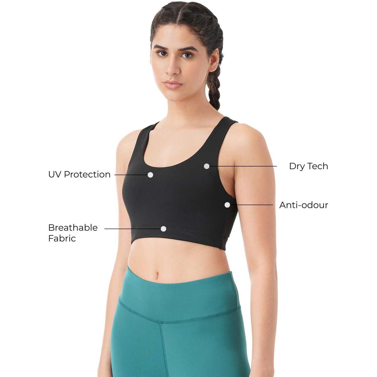 PUMPD Womens Synthetic Wire Free Modern Sports Bra (PUMSS23WBR-001_Black Hole_M)