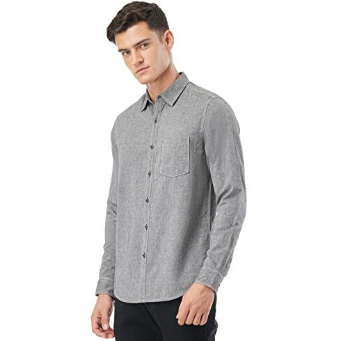 FYLTR Mens Solid Regular Fit Shirt (FYLSS23MS-015_Feelin Grey XL)