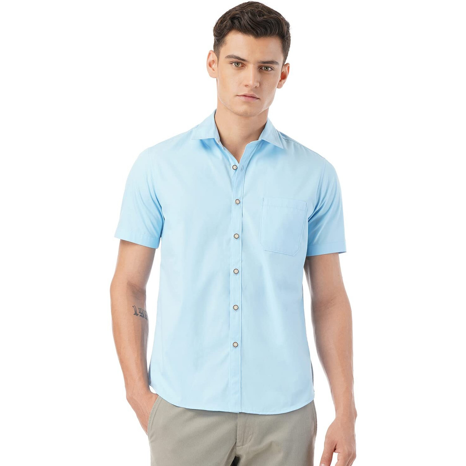 FYLTR Mens Solid Regular Fit Shirt (FYLSS23MS-012_Feelin Grey M)