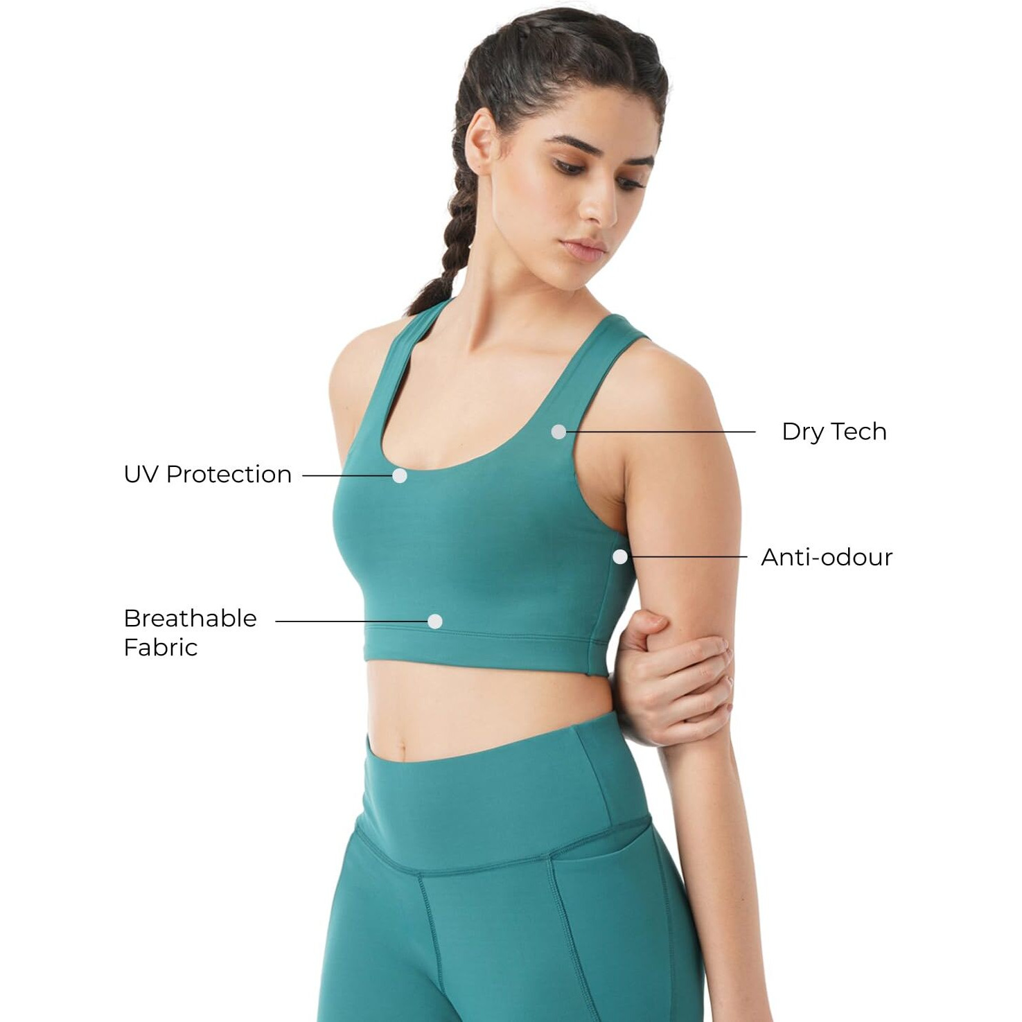PUMPD Womens Synthetic Wire Free Modern Sports Bra (PUMSS23WBR-001_Green Queen_S)