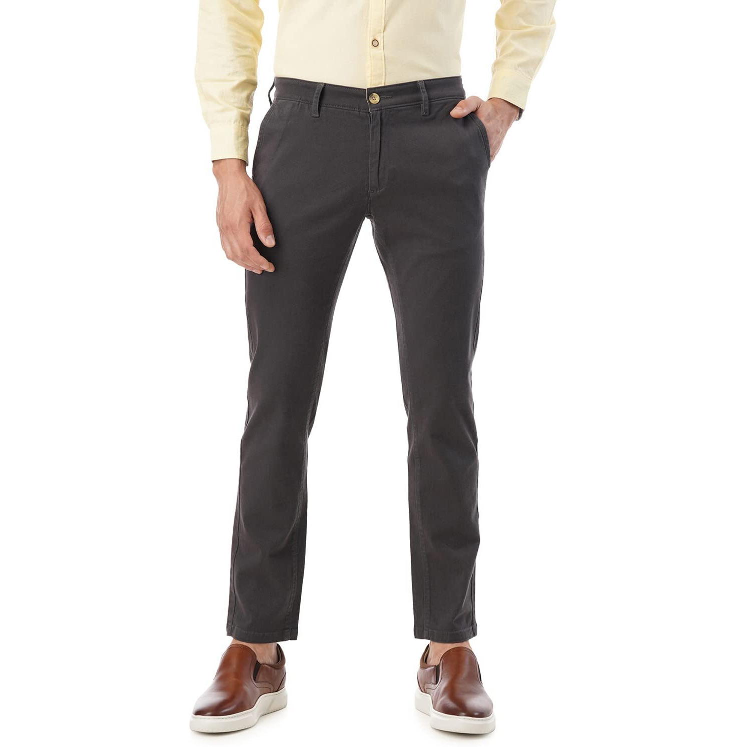 FYLTR Mens Straight Fit Stretch Cotton Khaki Trousers - Soft Handfeel