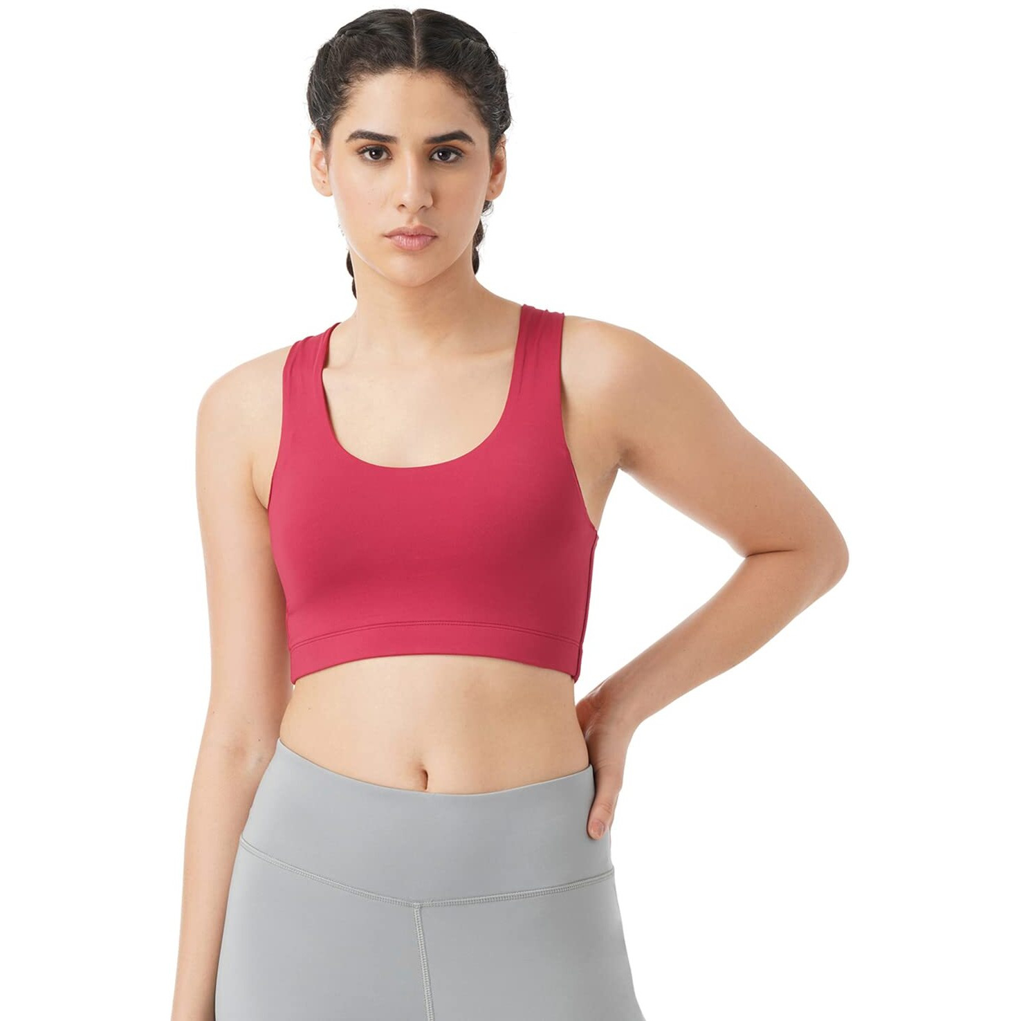 PUMPD Womens Synthetic Wire Free Modern Sports Bra (PUMSS23WBR-001_Burgundy Baddies_XL)