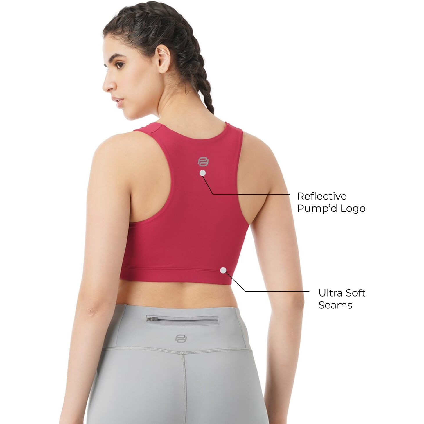 PUMPD Womens Synthetic Wire Free Modern Sports Bra (PUMSS23WBR-001_Burgundy Baddies_XL)