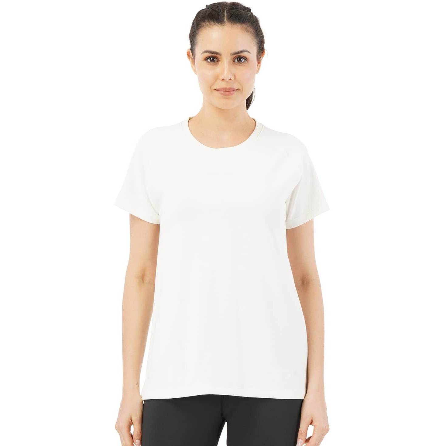 PUMPD Womens Solid Athletic Fit T-Shirt (PUMSS23WTP-007_Heavenly White S)