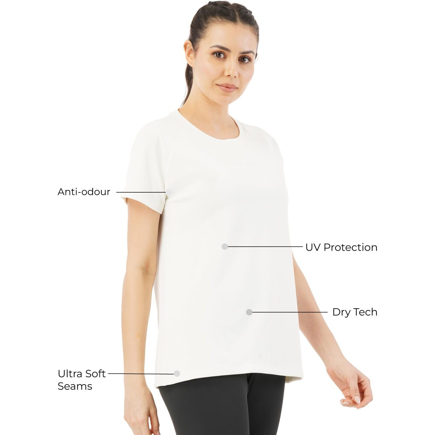 PUMPD Womens Solid Athletic Fit T-Shirt (PUMSS23WTP-007_Heavenly White S)