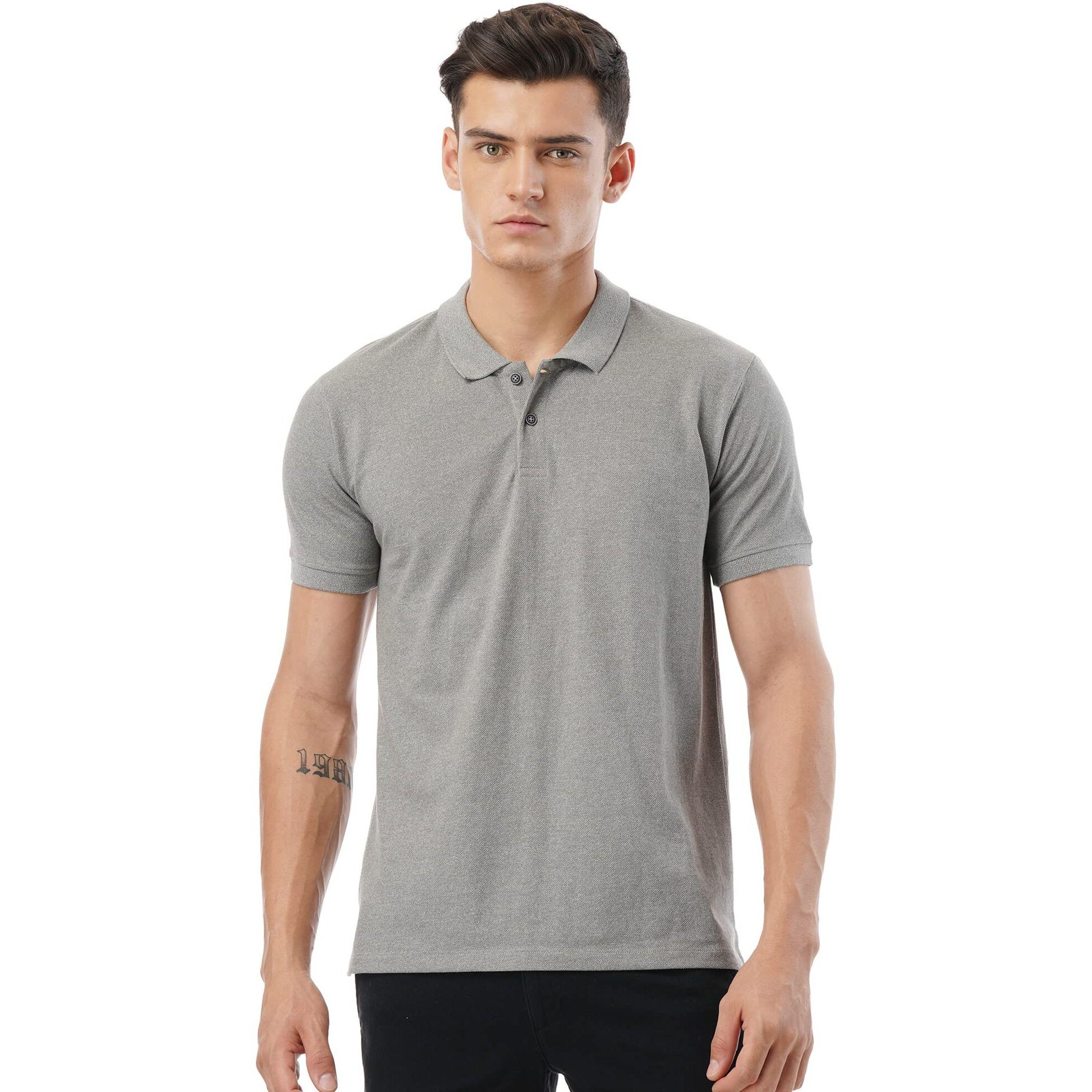 FYLTR Mens Solid Regular Fit Polo Shirt (FYLSS23MP-008_Feelin Grey L)