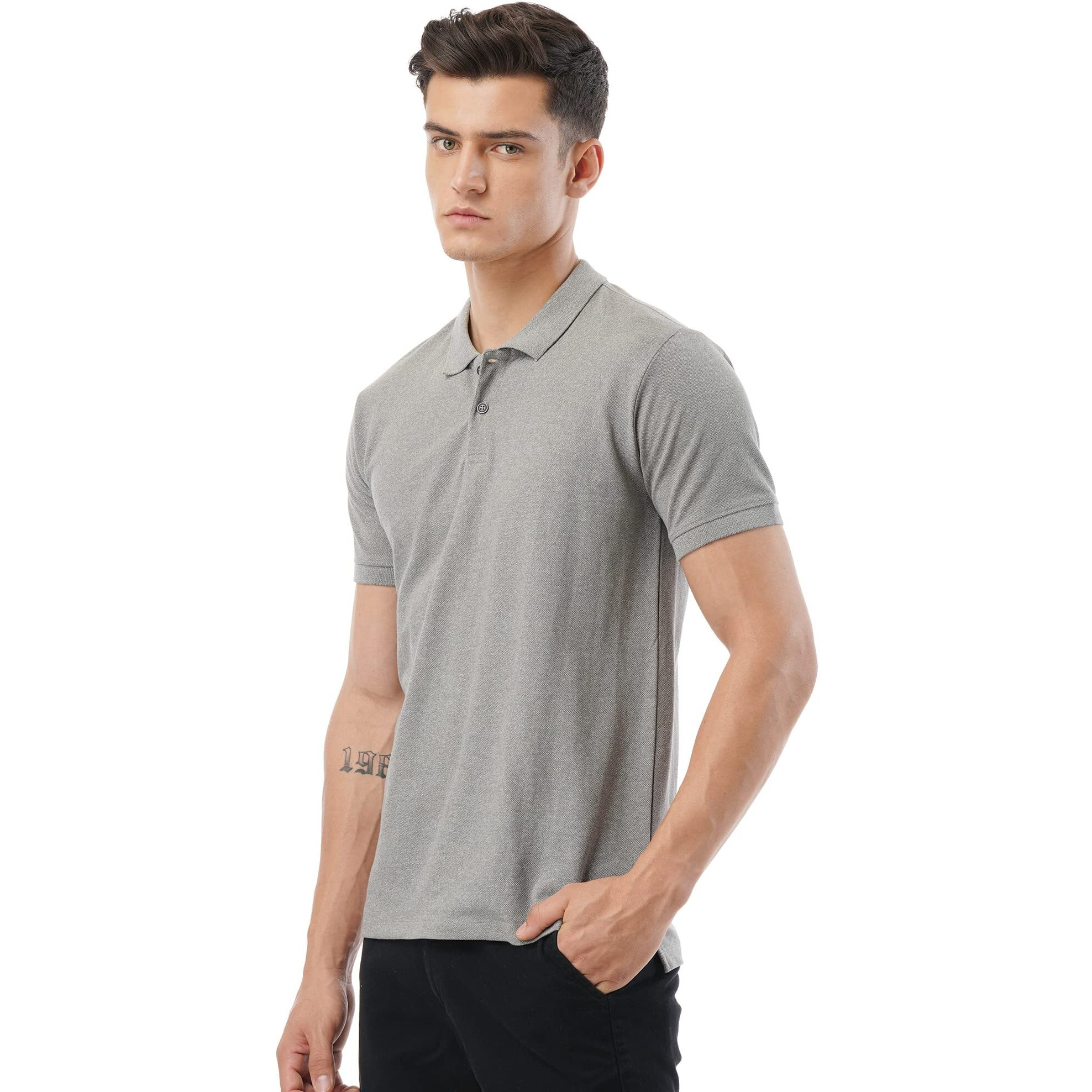 FYLTR Mens Solid Regular Fit Polo Shirt (FYLSS23MP-008_Feelin Grey L)