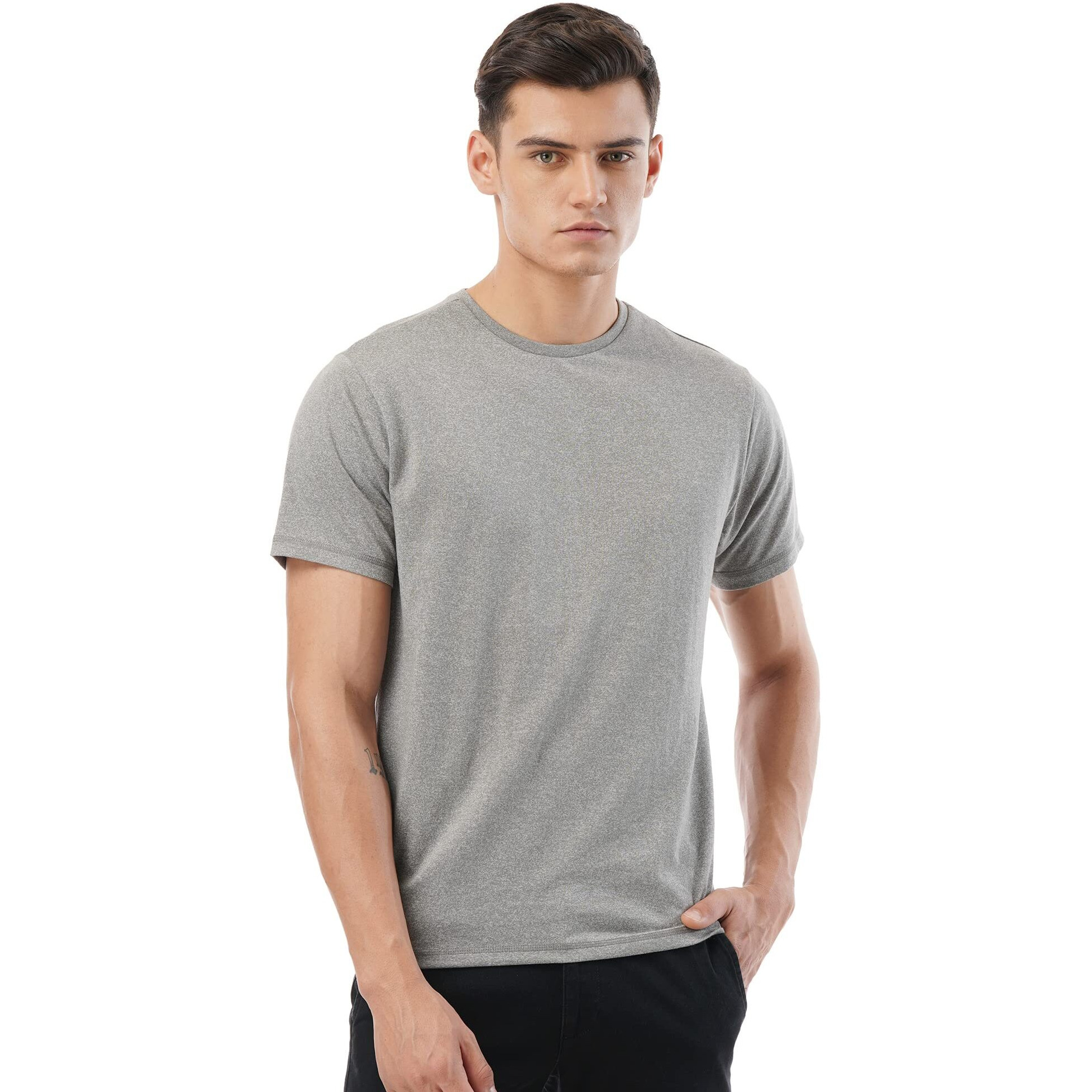 FYLTR Mens Solid Regular Fit T-Shirt (FYLSS23MTS-010_Feelin Grey M)