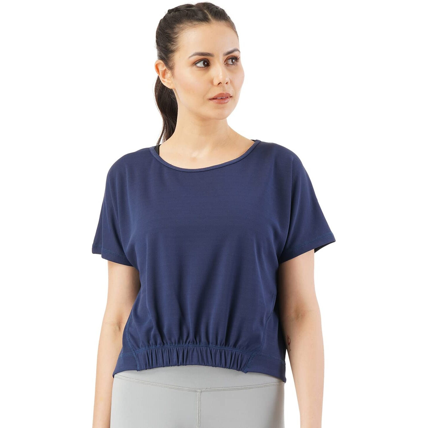 PUMPD Womens Solid Athletic Fit T-Shirt (PUMSS23WTP-008_Moody Blue M)
