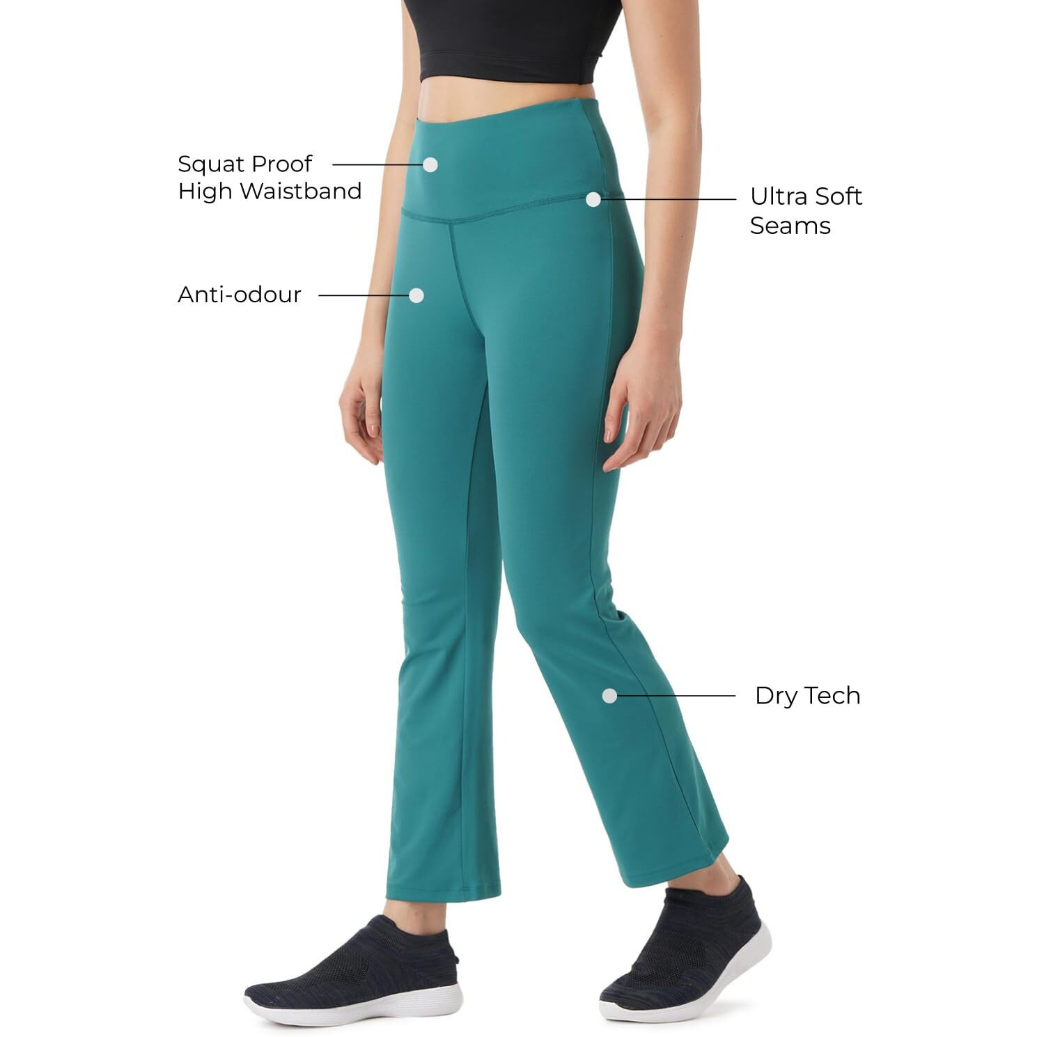PUMPD Womens Stretchable All-Purpose Flare Pants -Lightweight, Anti-Odor, Squat Proof, Dry Tech, Ultra Soft Seams