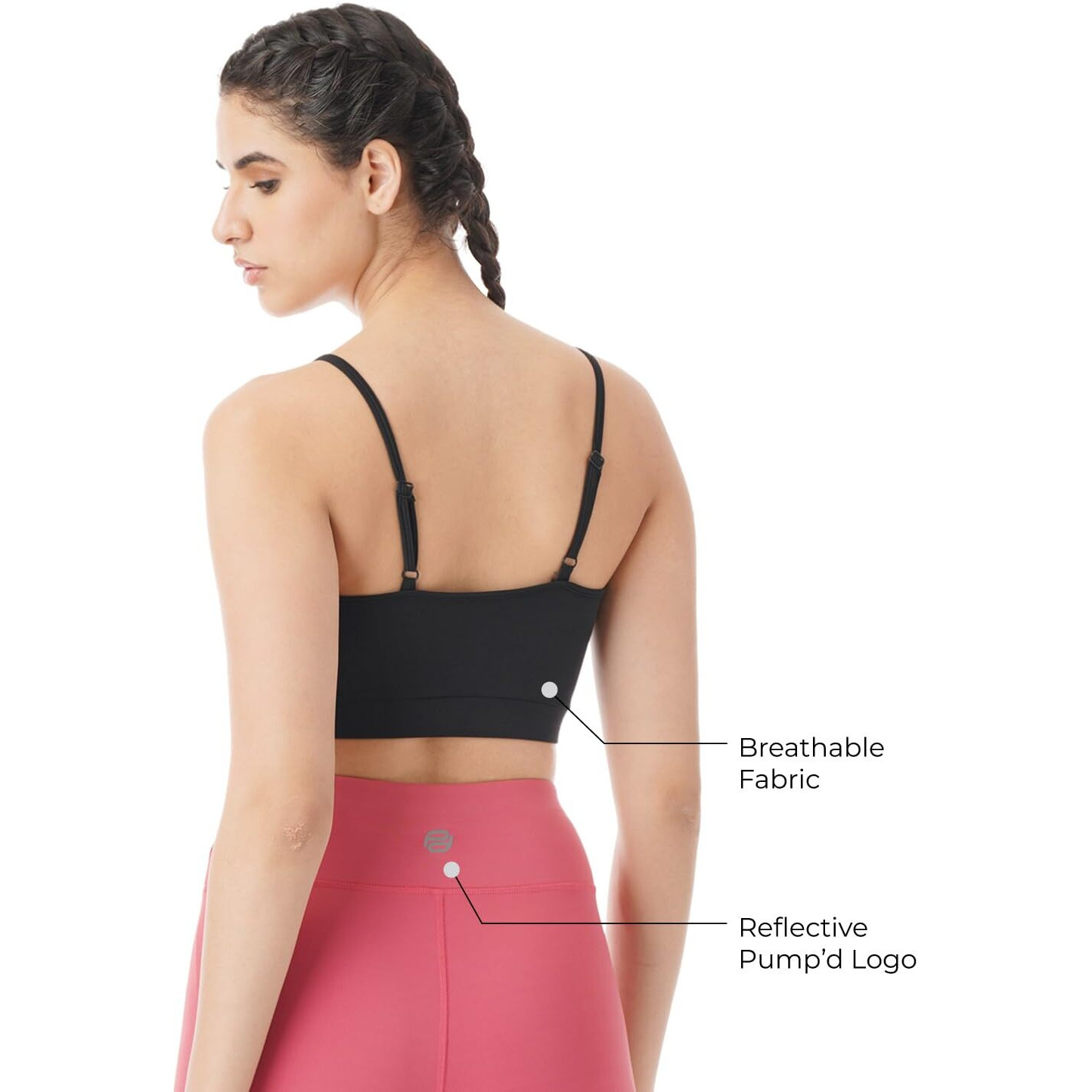 PUMPD Womens Synthetic Wire Free Modern Sports Bra (PUMSS23WBR-002_Black Hole_L)