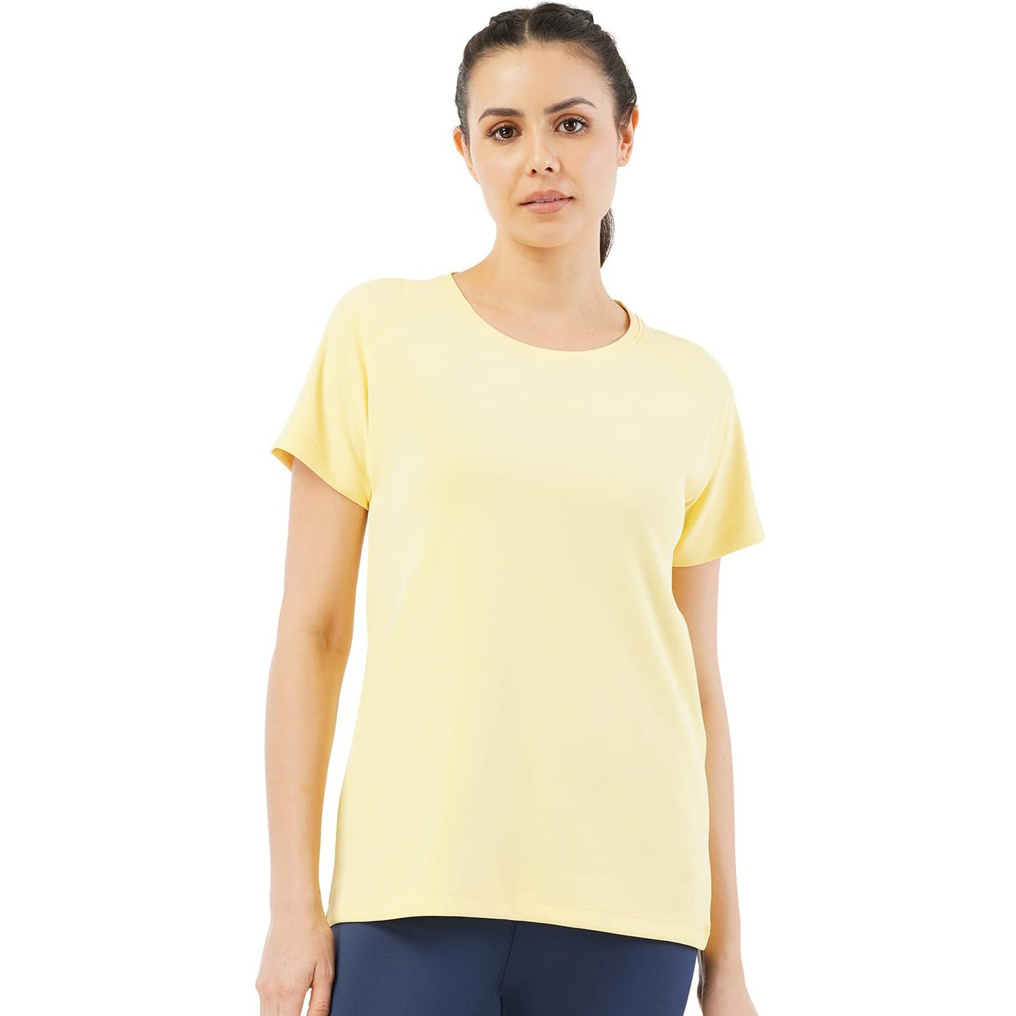 PUMPD Womens Solid Athletic Fit T-Shirt (PUMSS23WTP-007_Mellow Yellow S)