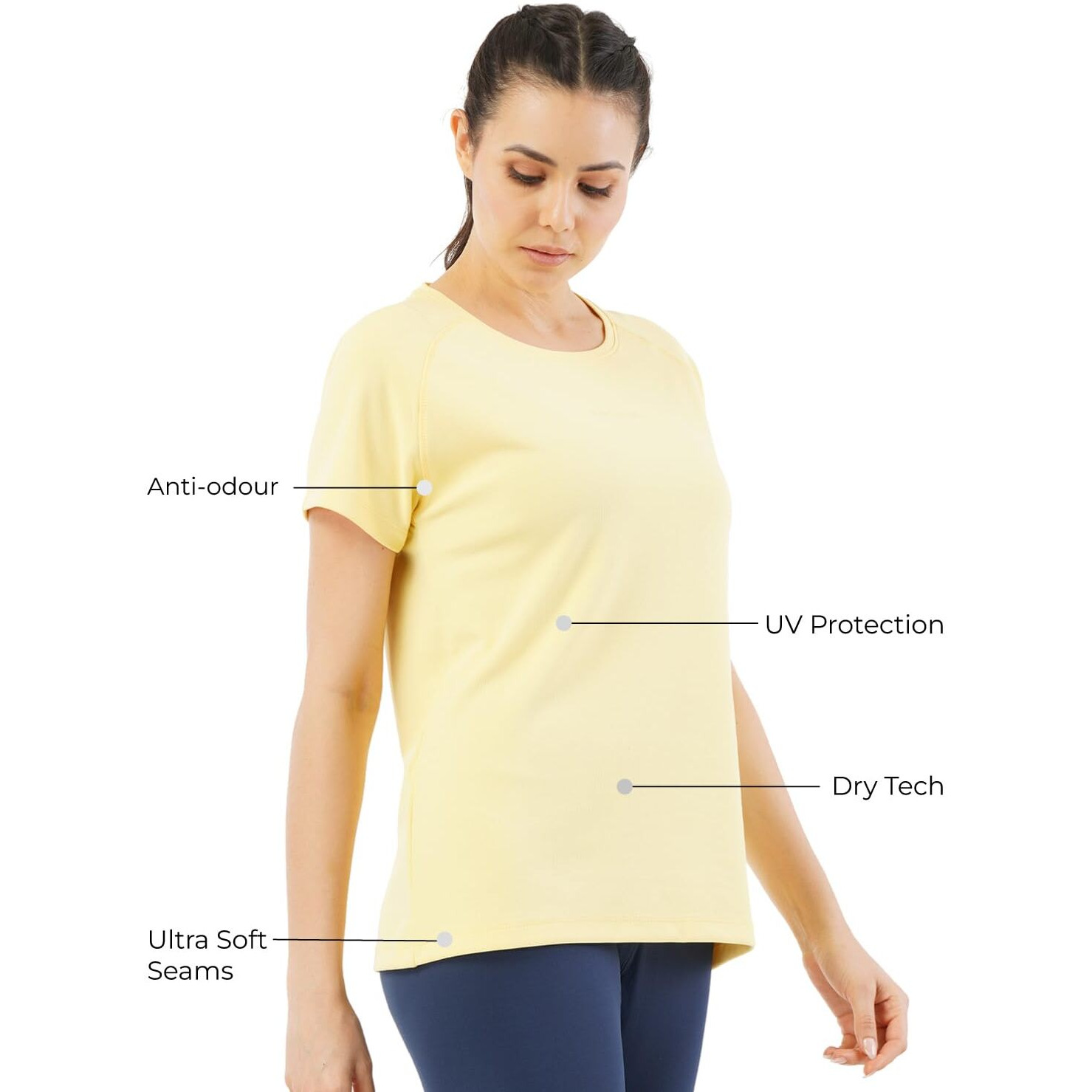 PUMPD Womens Solid Athletic Fit T-Shirt (PUMSS23WTP-007_Mellow Yellow S)