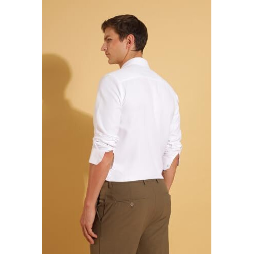 FYLTR Mens Slim Fit Shirt - Dobby Self Design | Full Sleeve | Functional Patch Pocket | White Formal Shirts for Men
