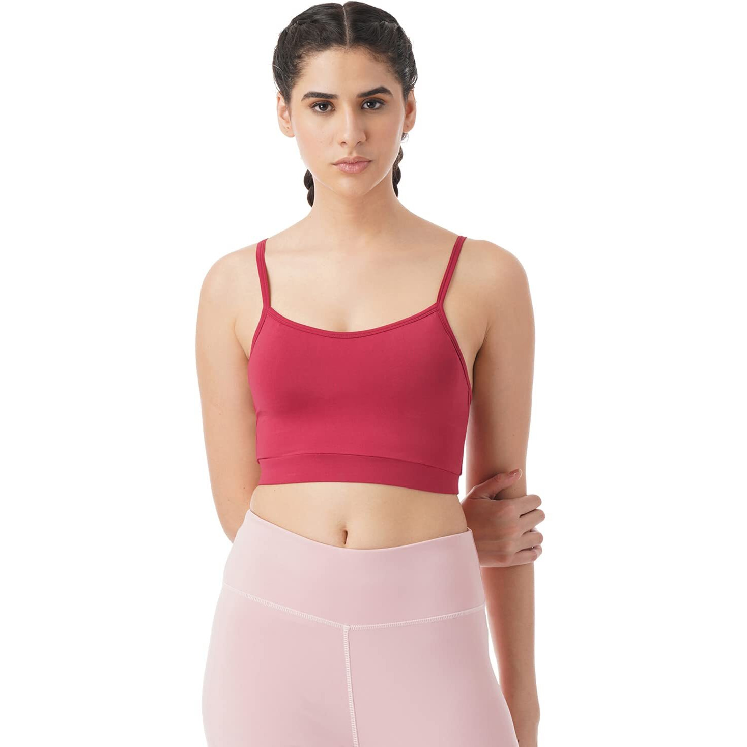 PUMPD Womens Synthetic Wire Free Modern Sports Bra (PUMSS23WBR-002_Burgundy Baddies_M)