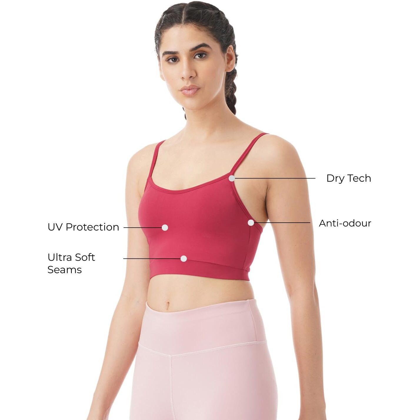 PUMPD Womens Synthetic Wire Free Modern Sports Bra (PUMSS23WBR-002_Burgundy Baddies_L)