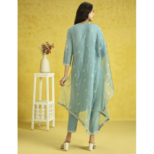 Kaari Rayon Staple 3 PCS Women Kurta Set (KAAAW24WSKD-82022_Indian Ocean Blue_2XL)