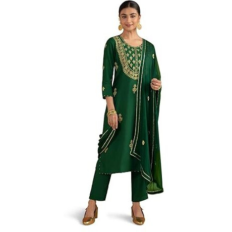 Kaari Roman Silk Womens Kurta Set (KAAAW24WSKD-70019_Royal Emerald_XXL)