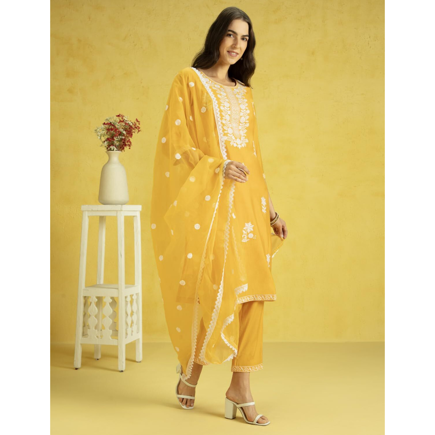Kaari Roman Silk Womens Kurta Set (KAAAW24WSKD-78974_Turmeric Gold