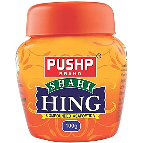 Pushp Brand Asafoetida Hing Jar (100g) - Strongest Compounded Pure Hing Powder