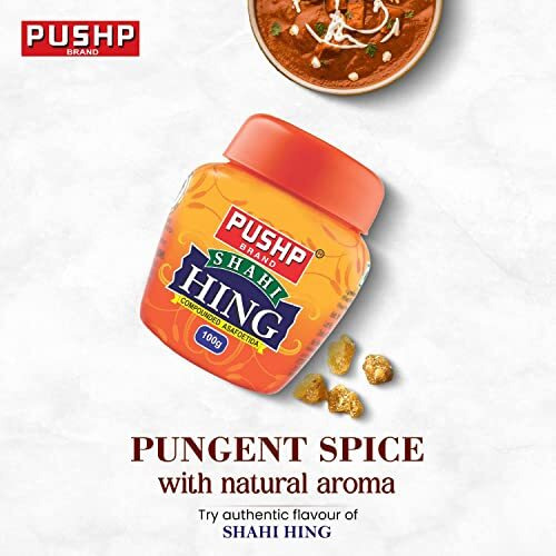 Pushp Brand Asafoetida Hing Jar (100g) - Strongest Compounded Pure Hing Powder