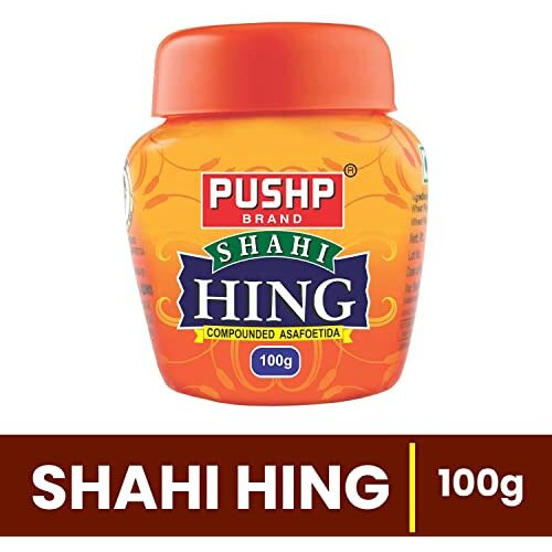 Pushp Brand Asafoetida Hing Jar (100g) - Strongest Compounded Pure Hing Powder